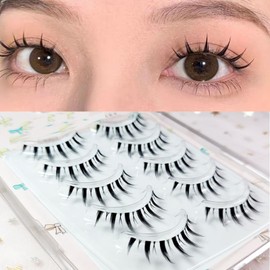 HAPVITAL False Eyelashes, 3D, 5 Pairs Natural Butt Eyelashes, Handmade, Reusable Eyelashes, Long Lasting, Ultra Lightweight, Natural, Waterproof, Everyday Use, Lifestyle Makeup, Actress Eyelashes,