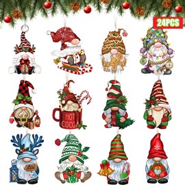 Arosche Christmas Gnome Tree Decorations 24Pcs Christmas Wooden Tree Ornaments Merry Christmas Xmas Funny Cute Gnomes Christmas Tree Hanging Ornaments for Indoor Home Mantle Fireplace Party Supplies