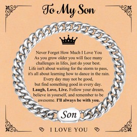 VNOX Mens Bracelets Silver Gifts : Daddy Curb Bracelet Stainless Steel Bracelet Gift for Men Dad Grandad Brother Soulmate Jewelry Gift Fathers Day Birthday Graduation Christmas Presents(Son)