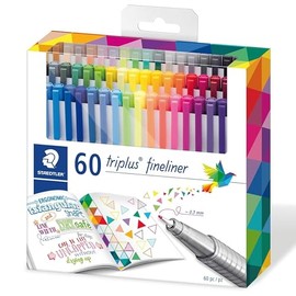 STAEDTLER Marcador Fineliner Triplus 60pcs, Punta Superfina Revestida de Metal, Ancho de Línea 0.3 mm, Forma Triangular Ergonómica, Multicolor