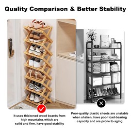 Simcat Wood Shoe Rack Foldable Shoe Organizer Shoe Storage for Small Spaces Free Standing Shelf for Entryway, Bedroom, Garage (4 Tiers,Tawny)