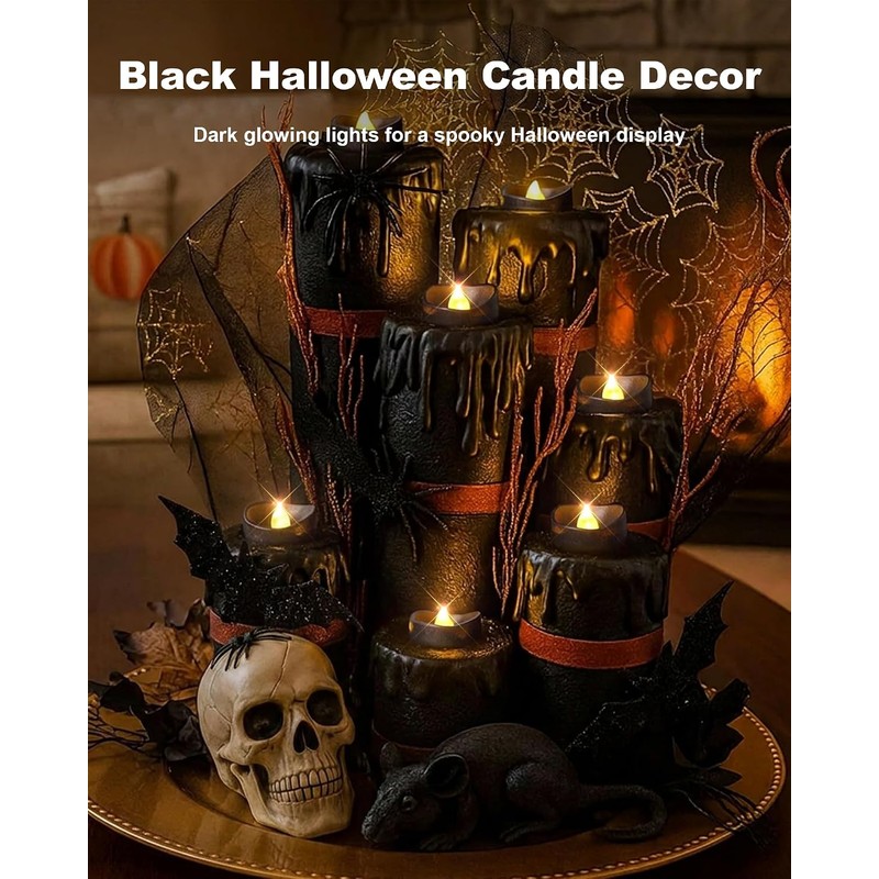 Homemory 12pcs Black Remote Timer LED Tea Lights Candles, 400+Hours