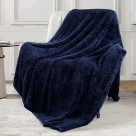 Exclusivo Mezcla Plush Fuzzy Fleece Throw Blanket 127x178 CM, Super Soft, Fluffy and Warm Blankets for Couch, Bed, All Season Use, Navy Blue