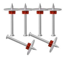MyyYiTar 100 pcs 3" Powder Actuated Fasteners Round Nails .30" Head Diameter and 1" Washer with Red Flute Drive Pins for Powder Fastening & Power Framing Systems