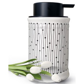 UNBONSOUHAIT Foaming Soap Dispenser,Ceramic Hand Soap Dispenser for Bathroom Deco,11ounce Refillable Foam Soap Dispenser for Kitchen, Liquid Lotion Soap Dispenser for Countertop (Stripe)