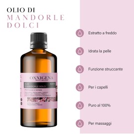 Oxxigena - 100% Pure and Natural Sweet Almond Oil 1L Pack Cold Pressed Ideal for Body Massage, Moisturizer and Cleanser for Dry Skin and Frizzy Hair