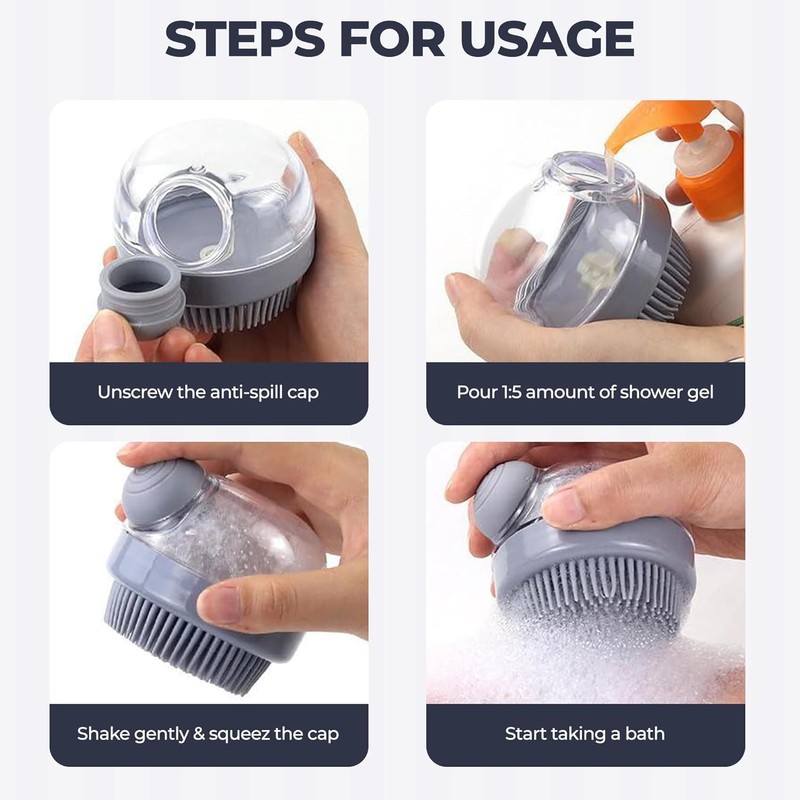 Multi-Functional Shower & Shampoo Massage Brush with Built-in Dispenser,Bristles Soft