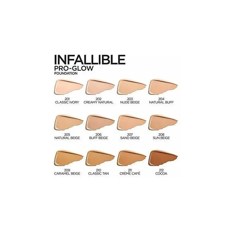 Base de maquillaje L'Oréal Paris Infallible Pro-Glow Liquid Foundation, tono