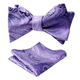 Alizeal Mens Gradient Color Classic Paisley Self-tied Bow Tie and Handkerchief Set, Lilac