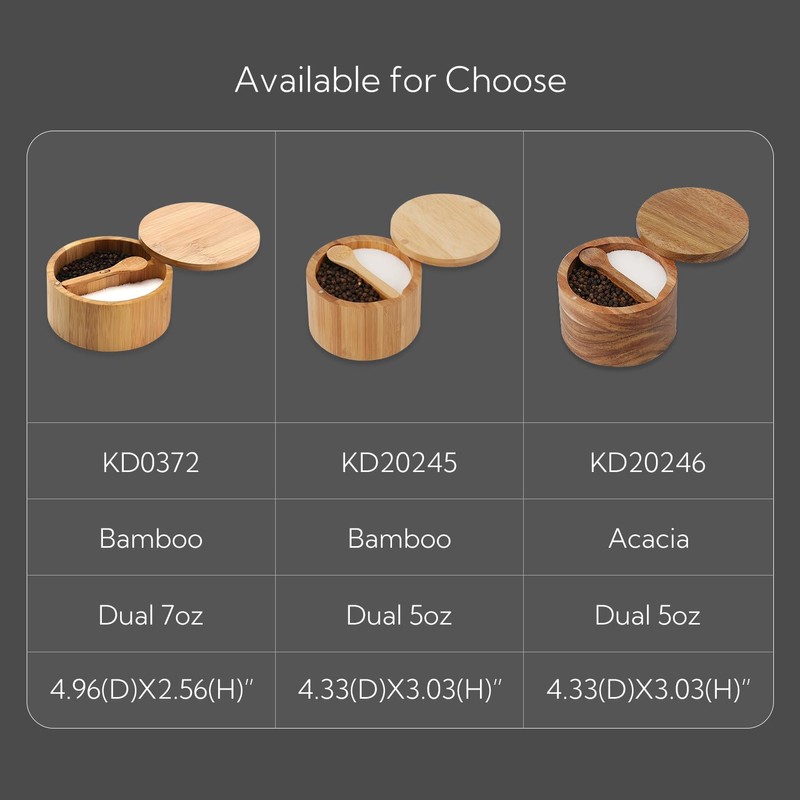 KITCHENDAO Bamboo Salt and Pepper Bowl Box Cellar Container Divided,