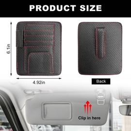 Ohleats Small Car Sun Visor Organizer, Multi-Functional PU Leather Small Sun Visor Sleeve Pocket, Auto Visor Storage Wallet with Glasses Clip for Cards Tickets Pen (Carbon Fiber Red)