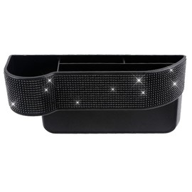 SPANICE Bling Bling Car Seat Organizer Front Seat Gap Filler with Crystal Rhinestones Diamond, PU Leather Car Seat Console Storage Organizer for Car Accessories (2 Pack Black)