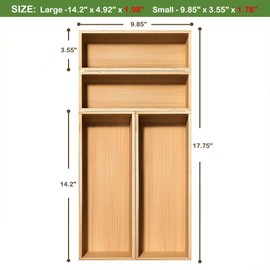 guiogc Bamboo Drawer Silverware Organizer, Flatware Organizer, Bamboo Storage Box for Office, Bathroom and other objects storage (large14.2 x5 x2 Small 9.85"x3.55"x1.78"- Set of 4)