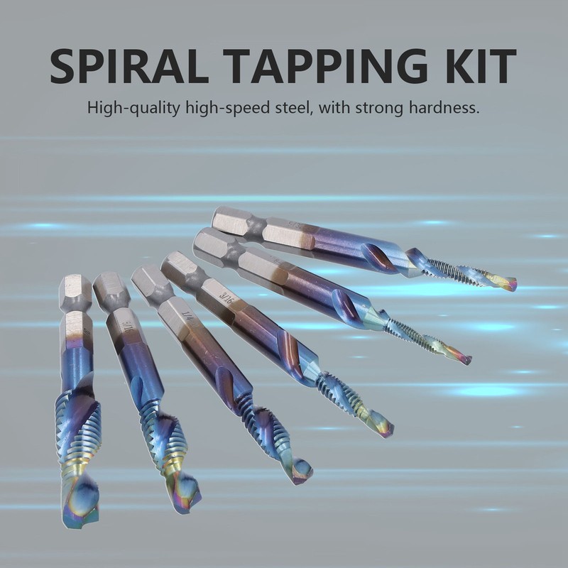 6Pcs Spiral Tap Drill Multifunctional HighSpeed Steel Hex Shank Drill