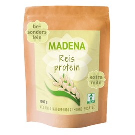 MADENA Rice protein, 87% protein content, 1 kg vegan protein, extra mild, especially fine, 100% protein isolate, vegan protein, gluten free, lactose-free
