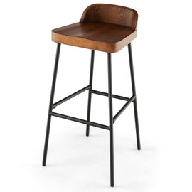 Giantex 29" Bar Height Bar Stools, Industrial Wood Barstools with Metal Legs, Chic Low Back, Curved Seat Surface, Max Load 330 Lbs, Wooden Armless Bar Dining Chairs for Kitchen Island Pub