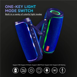 SBOSENT Bluetooth Portable Speaker,Wireless Bluetooth Speakers V5.1USB Card,Micro SD Card,Bluetooth Speaker with Lights,Wireless Speakers with Bluetooth for Outdoor,Indoor,Travel,Beach,Camping (Blue)