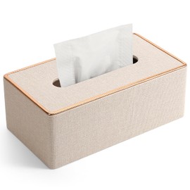LADSTAG Tissue Box Tissue Box Made of PU Leather, Cosmetic Tissues Box with 4 Coasters, Tissue Box Tissue Box Cover Rectangular, W x D x H: 25 × 13.5 × 9.5 cm (Beige)