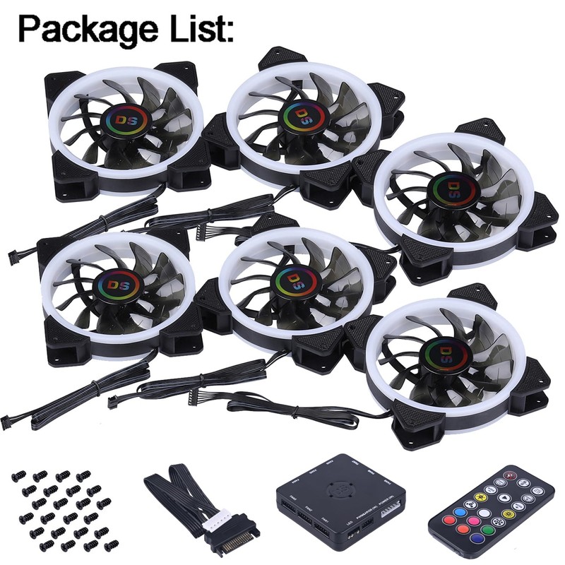 DS 6Pack 120MM RGB PC Cooling Fans, LED Case Fans