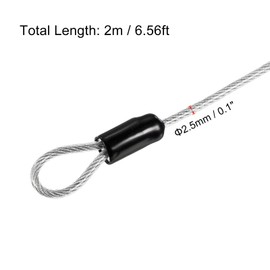 PATIKIL Security Steel Cable 2.5mm x 2m/6.56ft Coated Luggage Lock Wire Rope with Double Loop Transparent