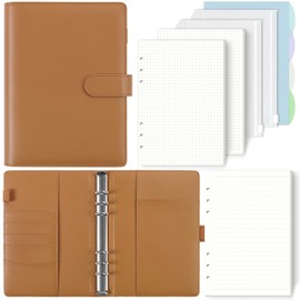 SKYDYE A5 Ring Binder, A5 Ring Binder Notebook, 135 Sheets A5 Refill Paper, A5 Binder with Binder Pockets and Dividers, Binder Notebook for School Notes and Travel Diaries(Brown)
