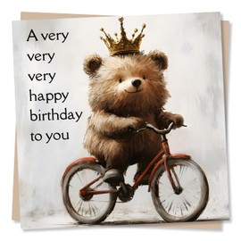 Adorable Bear Happy Birthday Card - A Very Very Very Happy Birthday To You - Birthday Card For Women, Men, Friend, Partner