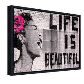 Wieco Art Framed Wall Art Canvas Prints of Banksy Life is Beautiful Abstract Artwork for Wall Decor Room Decorations Black Frame