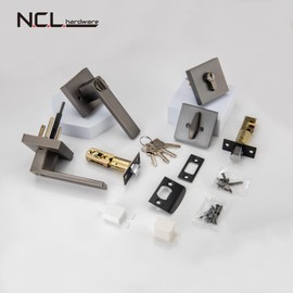 NCL Keyed Entry Door Lever with Single Cylinder Deadbolt, Keyed Alike Heavy Duty Combination Set, Satin Gunmetal Exterior Door Lock Set for Front Door
