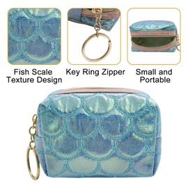AdiStylinno Coin Purse, Polyester Unique Fish Scale Texture Change Purse Portable Woman Coin Pouch with Zipper and Key Ring (A)