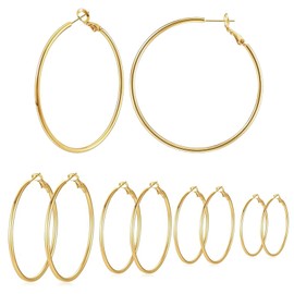 5 Pairs Gold Hoops Earrings for Women, Mothers Day Jewelry Gifts Hoop Earrings for Women, Lightweight Dangle Earrings Set, Used for Daily Matching and Decoration (30/40/50/60/70MM） ﻿
