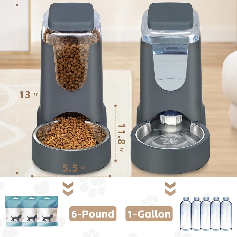 Automatic Cat Feeder and Water Dispenser with Stainless Steel Bowl