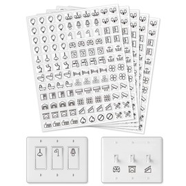 GOMAKERER 600pcs Light Switch Sticker Labels, 28 Designs Transparent Switch ID Stickers Black Switchboard Label Decals for Home, Kitchen, Bathroom, Office School, 15x15mm