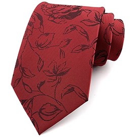 Elfeves Men's Burgundy Red Black Jacquard Woven Silk Wine Red Tie Floral Business Formal Necktie