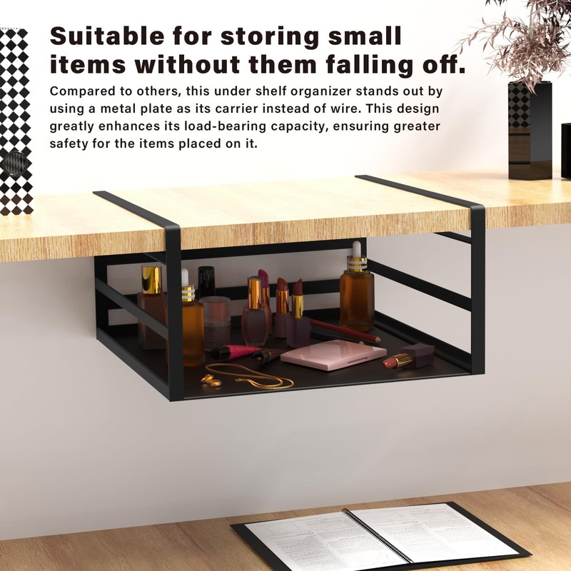PEKGRIL 2 Pack Under Shelf Basket, Black Undershelf Storage Basket,