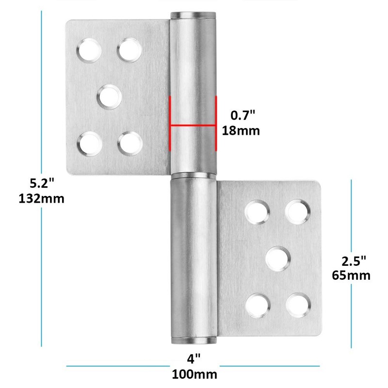 OTTFF 2 Pack 5-1/2" x 4" Lift Off Hinge, Stainless