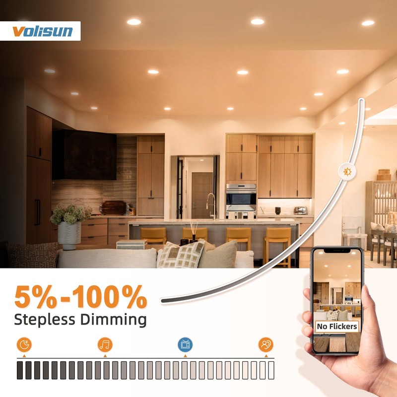 VOLISUN 12 Pack 4 Inch 5CCT Recessed Light with Night