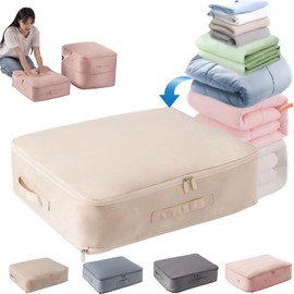 Space Saving Self Compression Organizer, 2025 New Ultra Space Saving Self Compression Organizer, Heavy Duty Moving Bags, Storage Tote for Space Saving (Beige, Large)