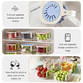 Fruit Vegetable Washing Bowl with Strainer, Berry Lettuce Keeper for Fridge Refrigerator Organization, Portable Colander for Kitchen Fridge, Drainer Container With Lid, 2 Pack (Blue)