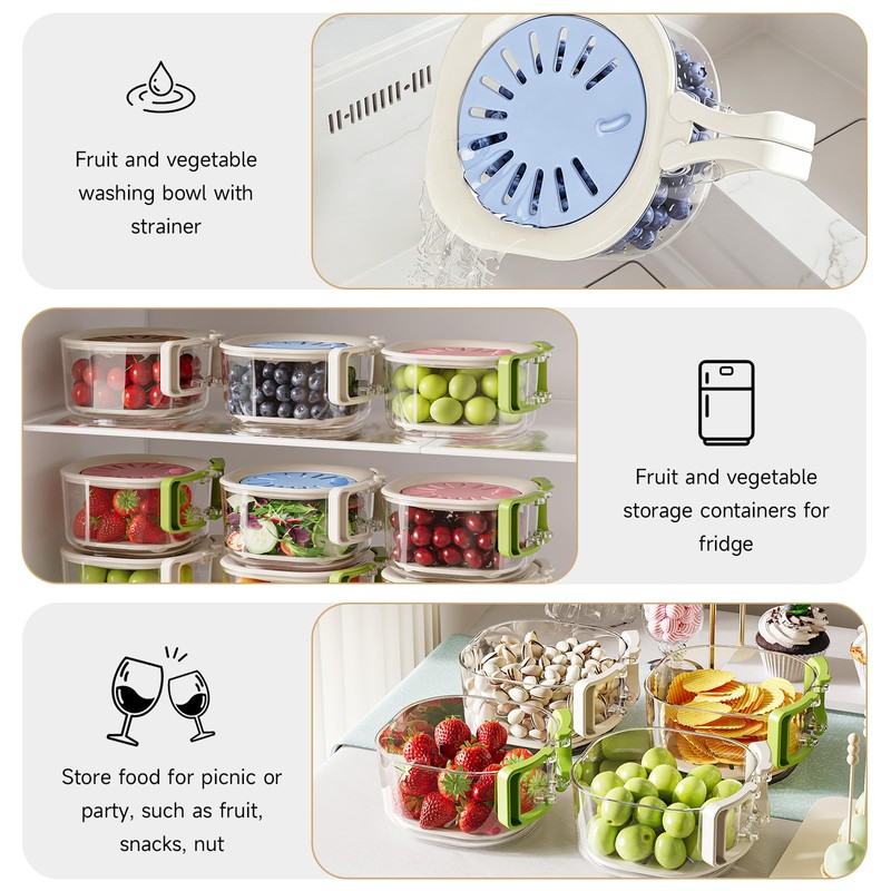 Fruit Vegetable Washing Bowl with Strainer, Berry Lettuce Keeper for