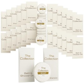Travel Size Toiletries, Miniature Hotel Toiletries | 12x10ml Shower Gel, 12x10ml Shampoo Sachets, 12x15g Tissue Pleated soap Bulk Pack | Ideal for Hotels, Holiday Lets, Travel Sachets