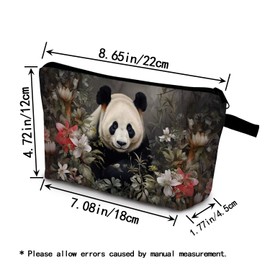 YULUENZE Giant Panda Gift Panda Pattern Makeup Bag Cute Small Organizer Bag with Zipper Floral Panda Cosmetic Bag Birthday Gifts for Panda Lovers Women Sisters Friends