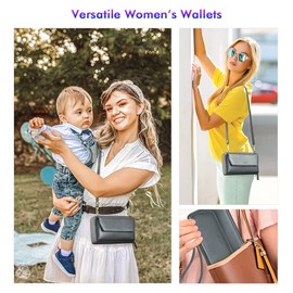 nuoku Womens RFID Wallet Purse Wristlet Crossbody Clutch with Zip Around 2 Strap (Iron Gray)