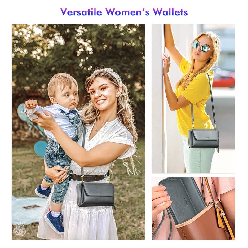 nuoku Womens RFID Wallet Purse Wristlet Crossbody Clutch with Zip
