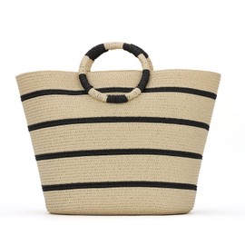 Freiesoldaten Large Straw Tote Bag for Women Summer Beach Bag Rattan Braided Handbag Crochet Tote, beige