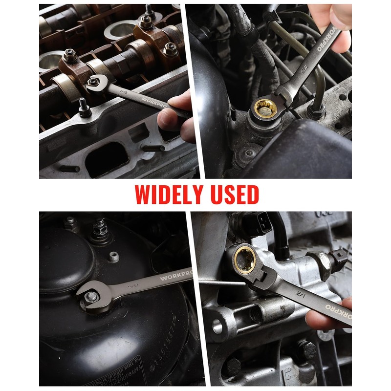 WORKPRO 8-piece Flex-Head Ratcheting Combination Wrench Set, SAE 5/16-3/4 in,