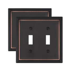ZILLSEA 2-Pack Double Toggle Wall Plates, Aged Bronze Light Switch Covers, Durable Metal Switch Plate Covers, 4.96''*4.88'', Midsize