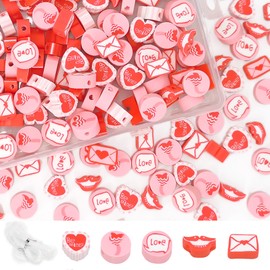 MIIIM 200pcs Clay Beads Charms, Polymer Clay Beads for Valentines Day Beads, Clay Charms for Bracelets, Love Heart Beads for Jewelry Making (Valentine's Day-1)