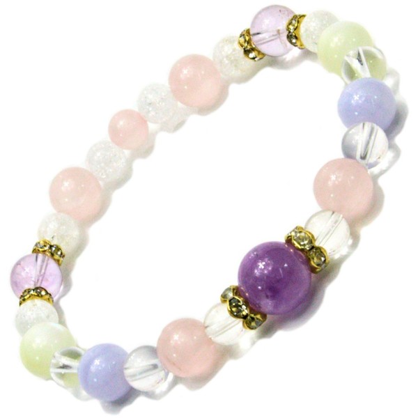 happi-bomu Happy bomb Lavender Amethyst Large 10 Mil Blue Lace Mother of Pearl Good Luck Natural Stone Power Stone bracelet