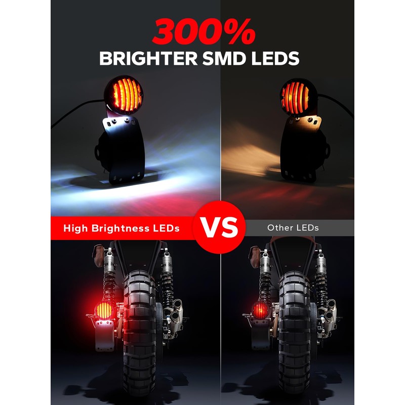 Amazicha 1" Motorcycle LED Tail Brake Light with Bracket, Waterproof