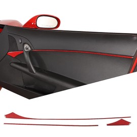 PIUGILH Car Interior Door Molding Trims, Real Carbon Fiber Door Panel Cover Trim Inner Side Door Trim Strip Decal Accessories for Corvette C6 Z06 ZR1 2005-2013, 3PCS (Red)